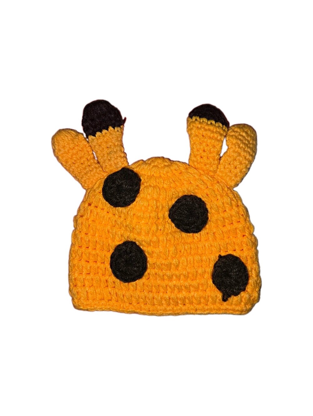 Crochet Giraffe Beanie Hat Yellow/Black Polka Dot Acrylic Unisex Baby - Size 0-3